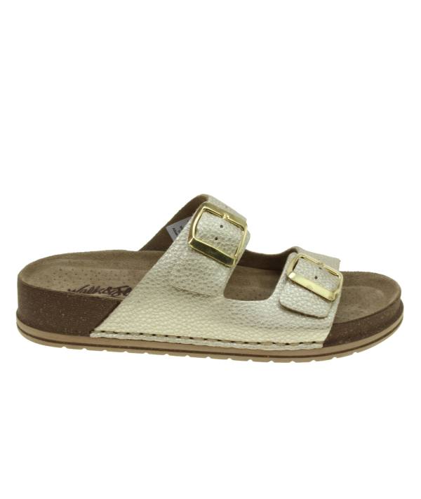 Sandalia piso Bio de 2 hebillas en piel metalizada