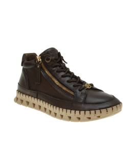 Botin en piel con ajuste de cordones elasticos y cremallera
