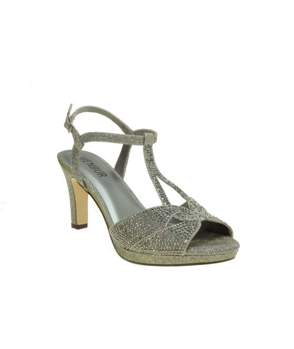 Sandalia de vestir en glitter y con detalles en strass