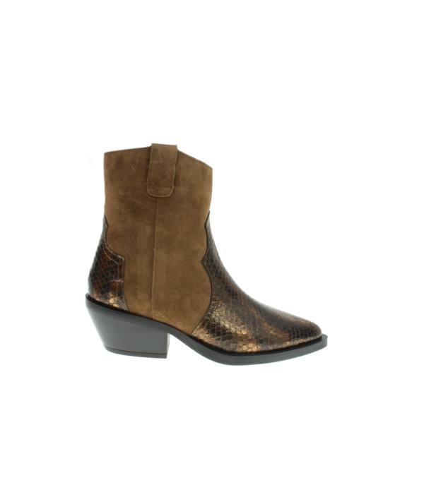 Botin cowboy en ante combinado con reptil metalizado