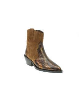 Botin cowboy en ante combinado con reptil metalizado