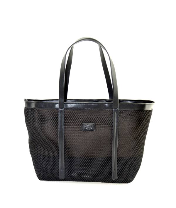 Bolso shopper combinado con exterior en rejilla negra