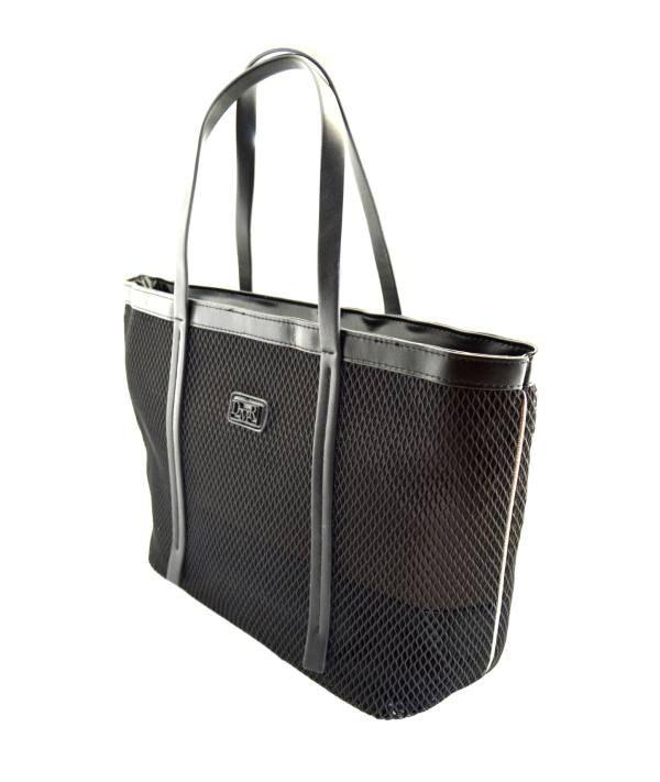 Bolso shopper combinado con exterior en rejilla negra