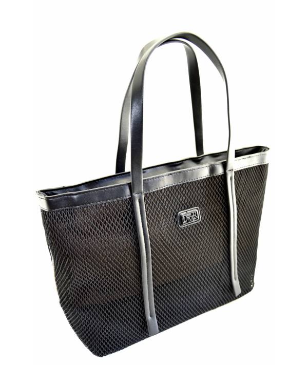 Bolso shopper combinado con exterior en rejilla negra