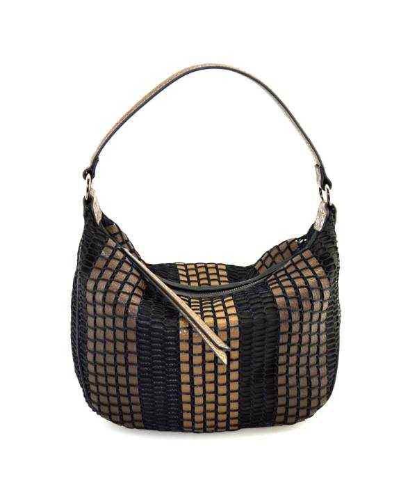 Bolso de hombro combinado a rayas y con rejilla negra exterior