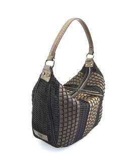 Bolso de hombro combinado a rayas y con rejilla negra exterior