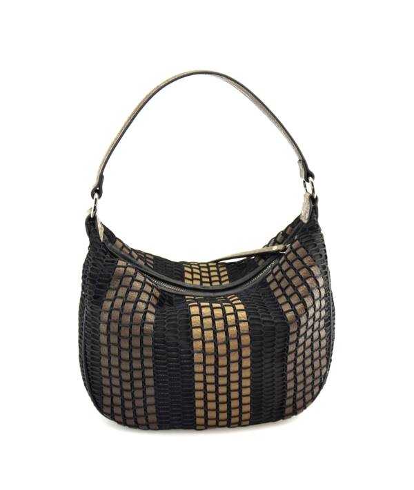 Bolso de hombro combinado a rayas y con rejilla negra exterior