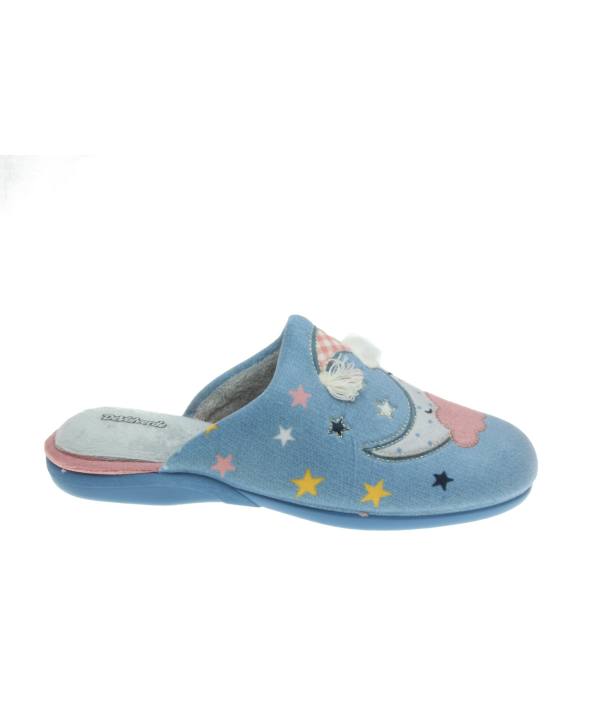 Zapatilla de casa con dibujos de la luna durmiendo