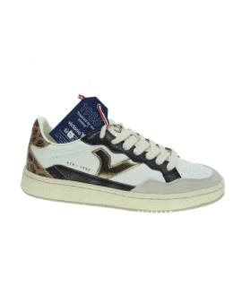 Sneaker retro con piezas en animal print y metalizadas