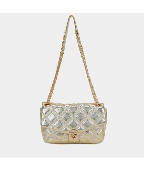 Bolso de hombro metalizado con cuadros