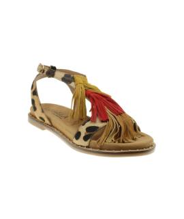 Sandalia plana en leopardo con borlas de colores