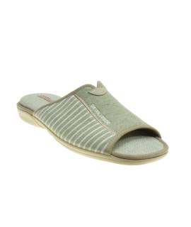 Zapatilla de casa de puntera descubierta y combinada de tejidos