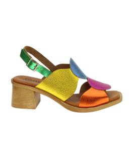 Sandalia de tacon en piel metalizada multicolor